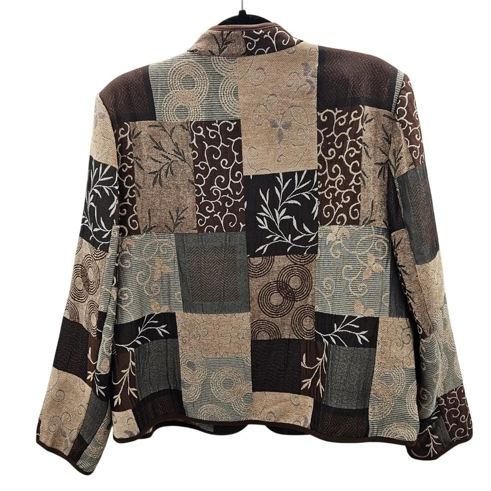 Preswick & Moore Womens XL Tapestry Patchwork‎ Zip Jacket Brown Tan Boho Floral